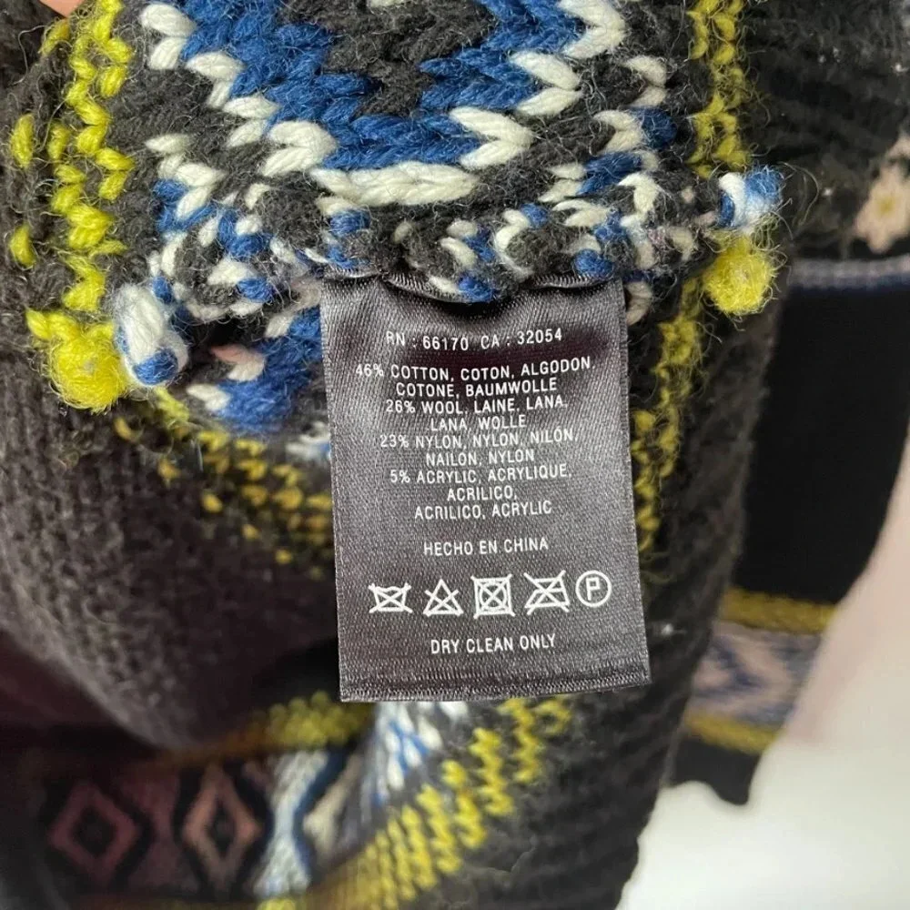 Anthropologie Sparrow Batley Fairisle Black Multi Cardigan Sweater Coat Medium - Picture 6 of 6